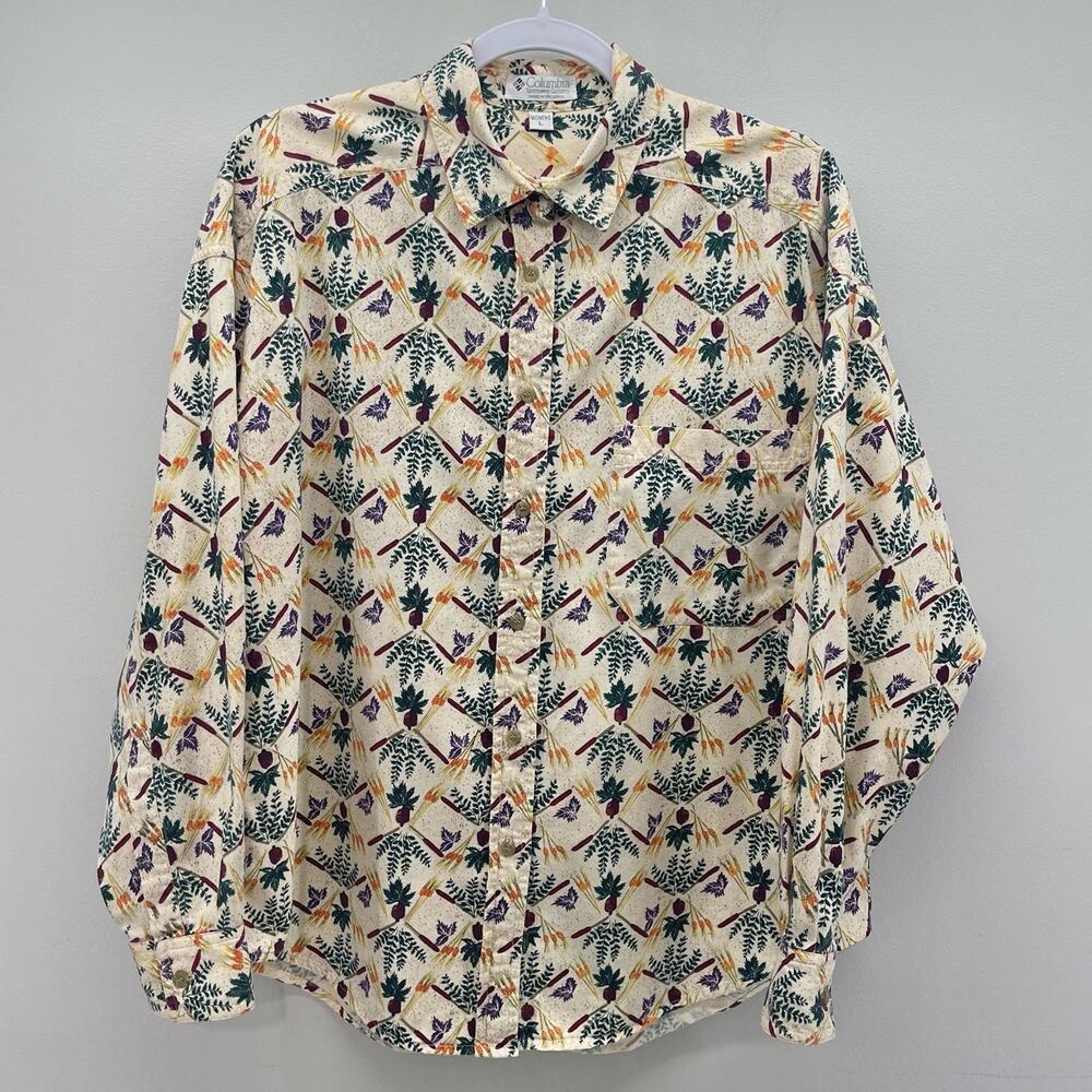Vintage Columbia Gardening Homestead Acorn Wheat Yellow Green‎ Button Down Shirt